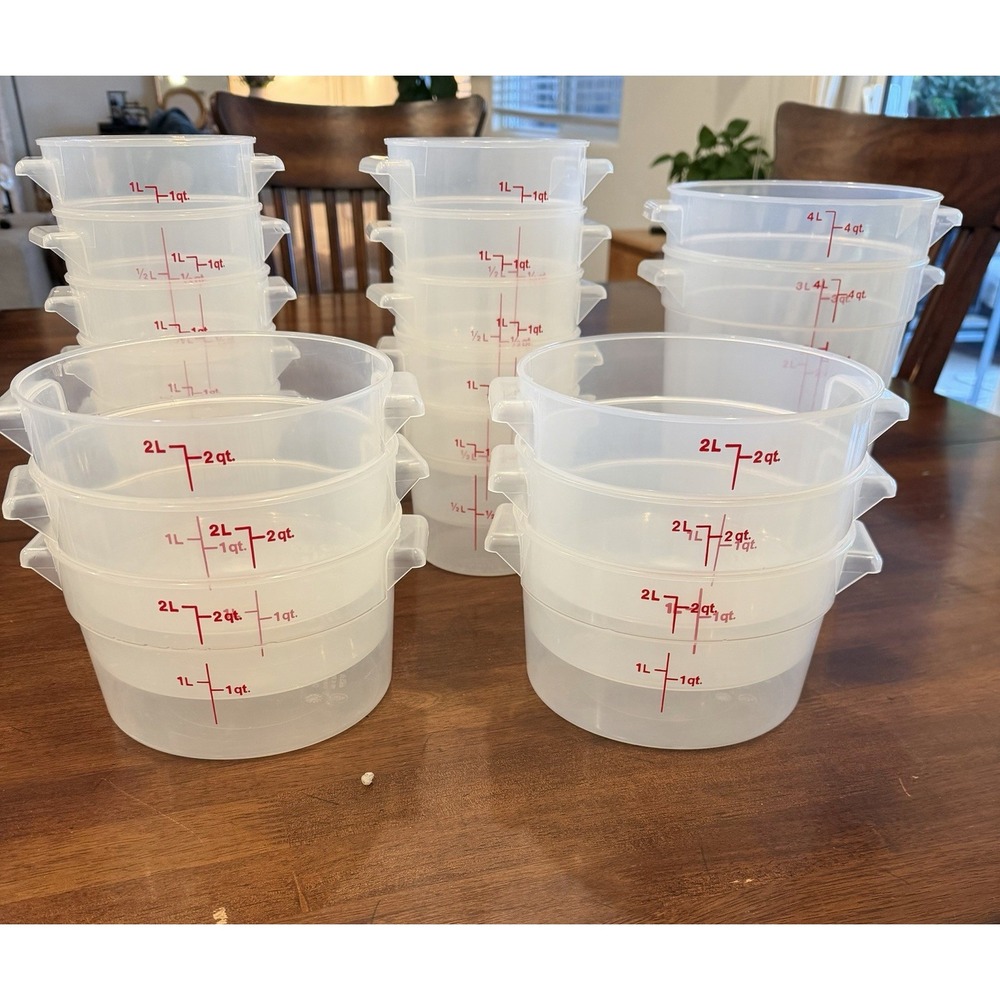 Cambro Food Storage Containers Clear Round Plastic 1, 2 & 4 Qt Lot of 18